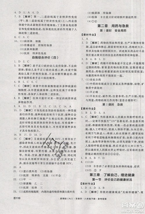 阳光出版社2020年全品学练考生物八年级下册新课标RJ人教版答案