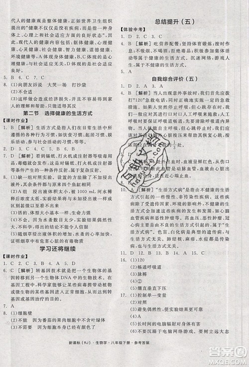 阳光出版社2020年全品学练考生物八年级下册新课标RJ人教版答案