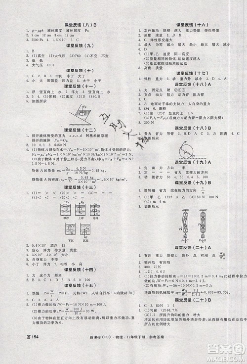 阳光出版社2020年全品学练考物理八年级下册新课标RJ人教版答案