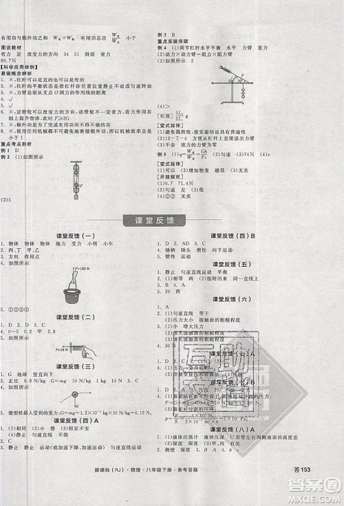 阳光出版社2020年全品学练考物理八年级下册新课标RJ人教版答案