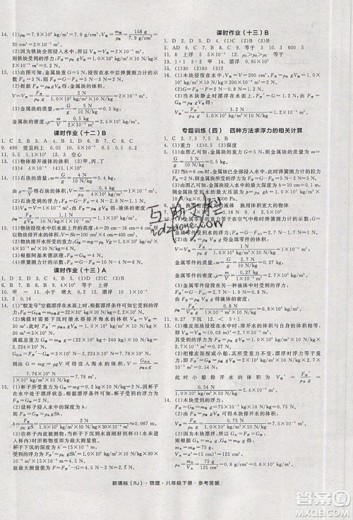 阳光出版社2020年全品学练考物理八年级下册新课标RJ人教版答案 阳光出版社2020年全品学练考物理八年级下册新课标RJ人教版答案