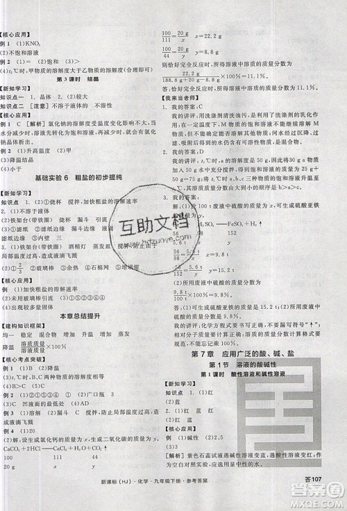 阳光出版社2020年全品学练考化学九年级下册新课标HJ沪教版答案