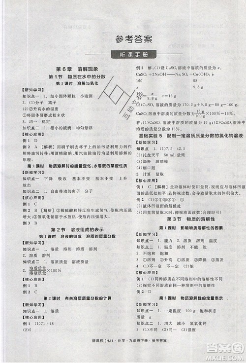 阳光出版社2020年全品学练考化学九年级下册新课标HJ沪教版答案