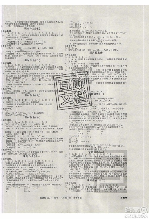 阳光出版社2020年全品学练考化学九年级下册新课标LJ鲁教版答案