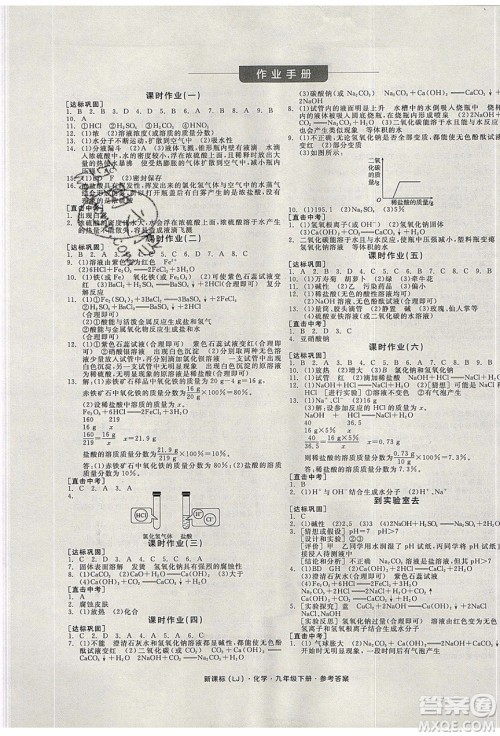 阳光出版社2020年全品学练考化学九年级下册新课标LJ鲁教版答案