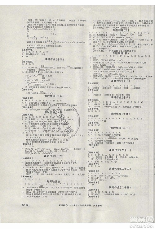 阳光出版社2020年全品学练考化学九年级下册新课标LJ鲁教版答案