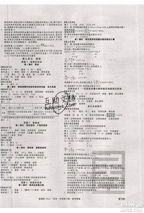阳光出版社2020年全品学练考化学九年级下册新课标RJ人教版答案