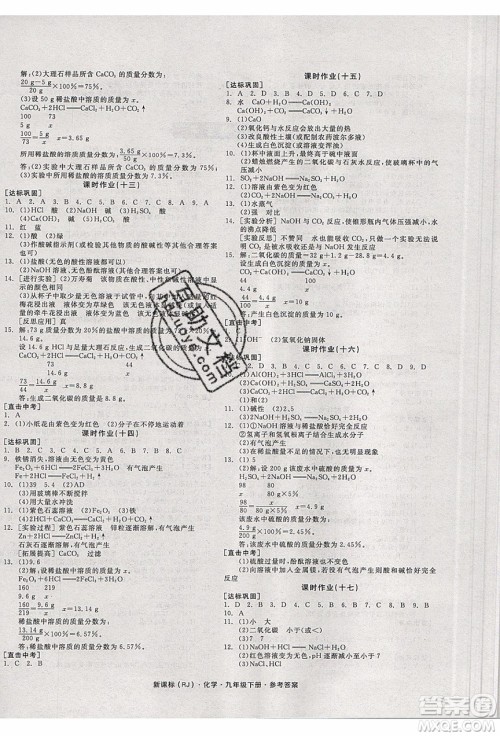 阳光出版社2020年全品学练考化学九年级下册新课标RJ人教版答案