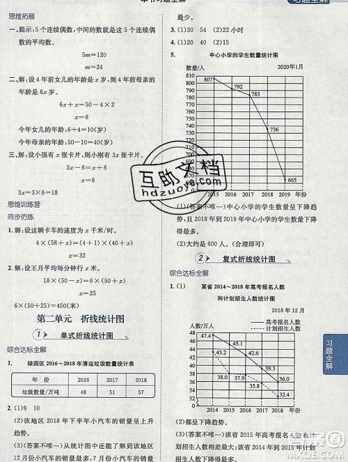 陕西人民教育出版社2020春小学教材全解五年级数学下册江苏版答案