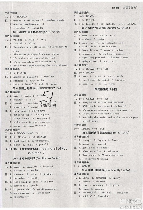 阳光出版社2020年全品学练考英语九年级全一册下新课标RJ人教版答案 阳光出版社2020年全品学练考英语九年级全一册下新课标RJ人教版答案