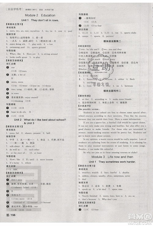 阳光出版社2020年全品学练考英语九年级下册新课标WY外研版答案