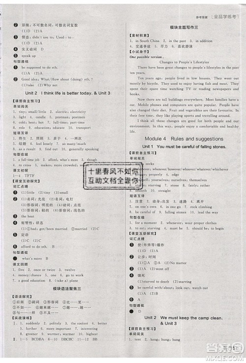 阳光出版社2020年全品学练考英语九年级下册新课标WY外研版答案