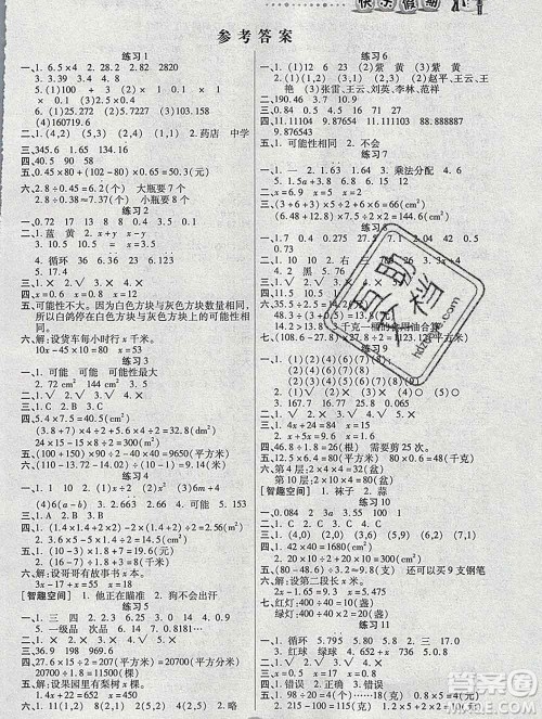 2020春文涛书业寒假作业快乐假期五年级数学人教版答案 2020春文涛书业寒假作业快乐假期五年级数学人教版答案