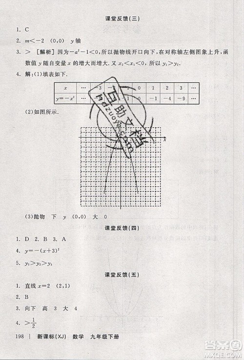 阳光出版社2020年全品学练考数学九年级下册新课标XJ湘教版答案