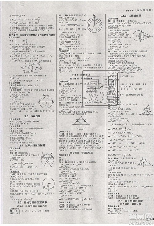 阳光出版社2020年全品学练考数学九年级下册新课标XJ湘教版答案