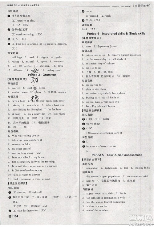 阳光出版社2020年全品学练考英语九年级下册新课标YLNJ译林牛津版答案