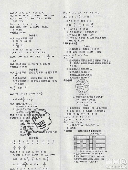 2020年金峰教育开心作业寒假作业六年级数学苏教版答案