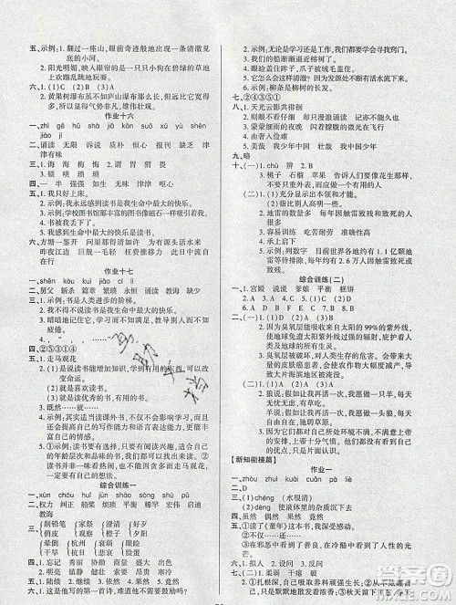 2020年金峰教育开心作业寒假作业五年级语文人教版答案