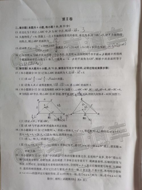 淮北市2020届高三第一次模拟考试理数试题及答案