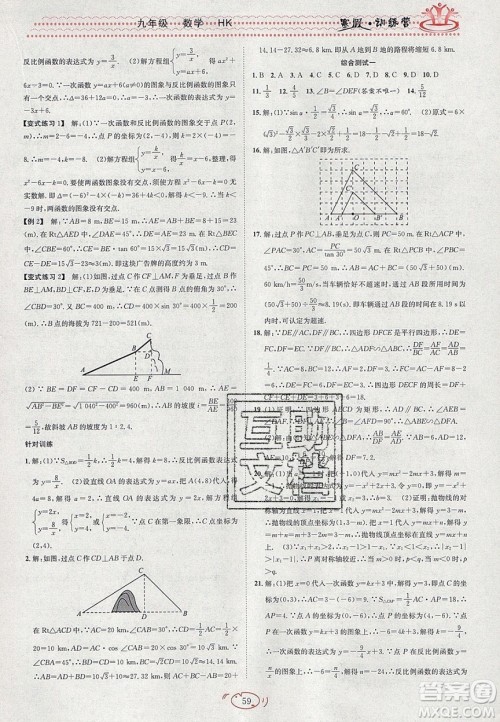 德华书业2020寒假训练营学年总复习九年级数学沪科版答案
