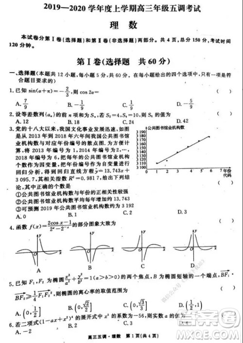 衡水中学2020届高三上学期第五次调研考试理科数学试题及答案