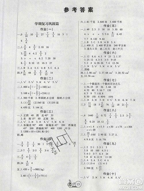 吉林教育出版社2020新版全优假期派寒假六年级数学人教版答案