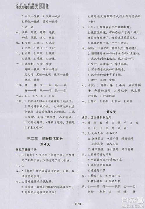 河北教育出版社2020年小学生寒假培优衔接训练3年级语文答案 河北教育出版社2020年小学生寒假培优衔接训练3年级语文答案