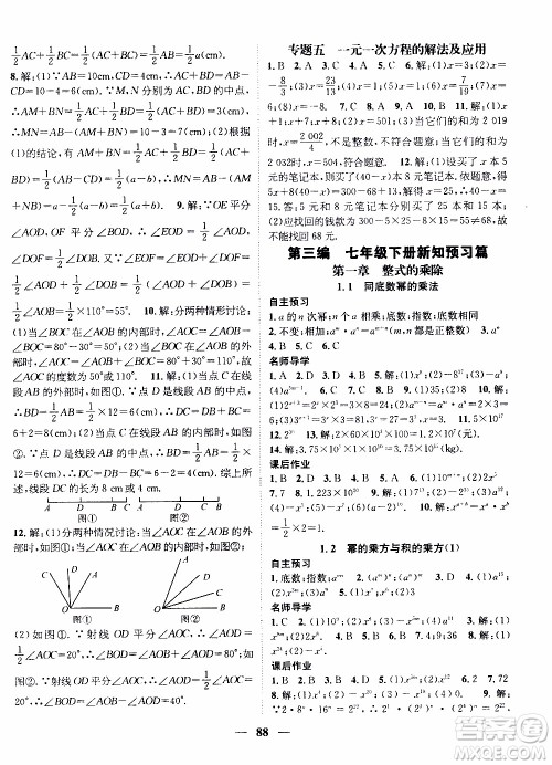 期末寒假培优衔接2020年期末冲刺王寒假作业数学七年级BS北师版参考答案