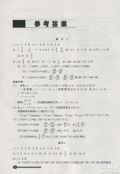 中西书局2020快乐寒假寒假能力自测九年级数学答案