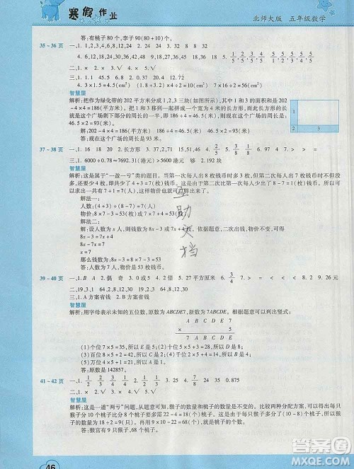 2020年豫新锐图书假期园地寒假作业五年级数学北师版答案