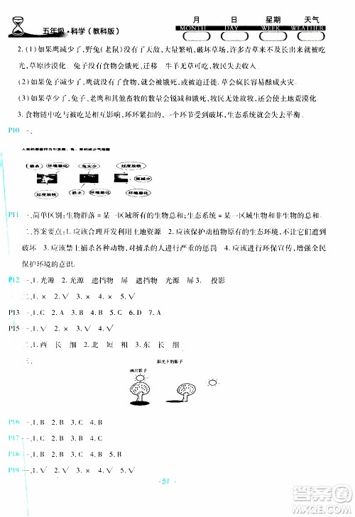 2020年导学练寒假作业系列科学五年级教科版参考答案