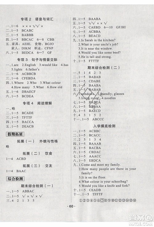 2020年优干线寒假计划期末衔接英语四年级PEP人教版参考答案 2020年优干线寒假计划期末衔接英语四年级PEP人教版参考答案