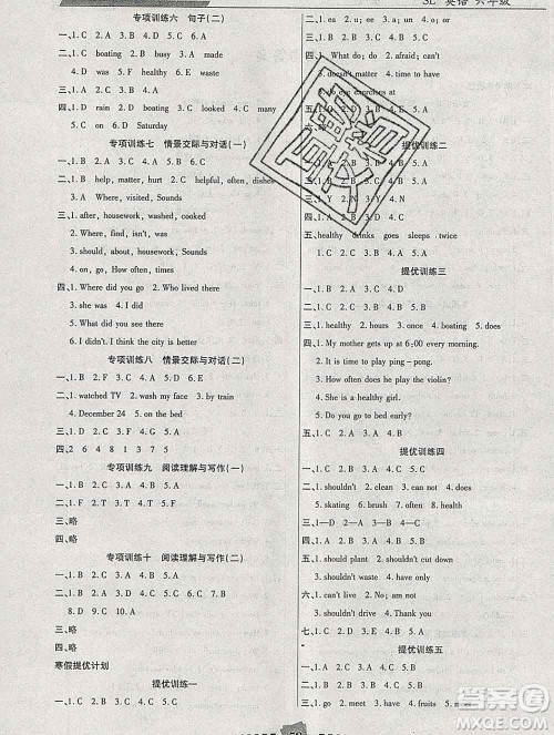 2020年特优复习计划期末冲刺寒假作业教材衔接六年级英语陕旅版答案