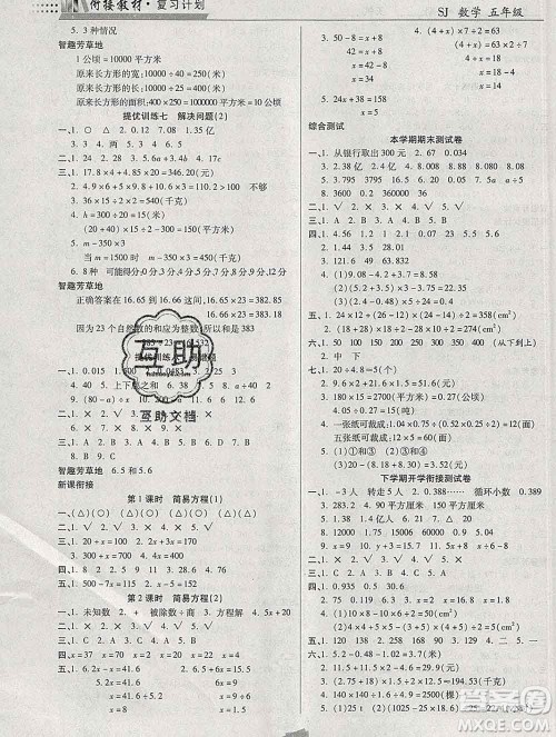 2020年特优复习计划期末冲刺寒假作业教材衔接五年级数学苏教版答案 2020年特优复习计划期末冲刺寒假作业教材衔接五年级数学苏教版答案