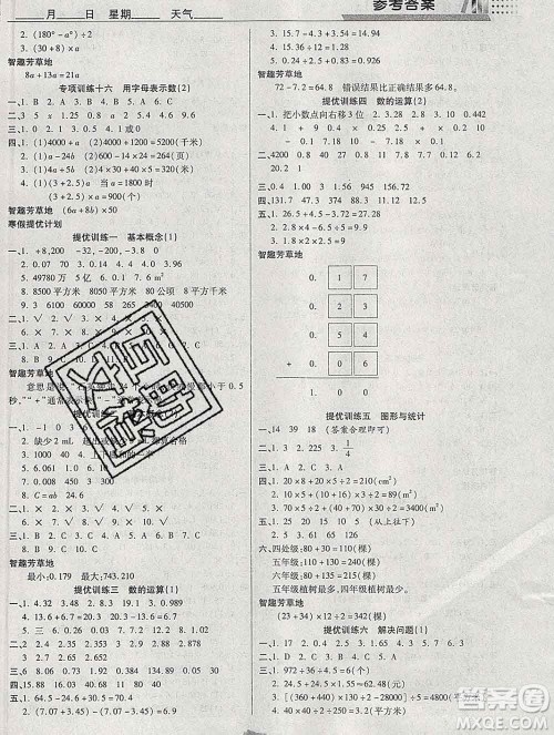 2020年特优复习计划期末冲刺寒假作业教材衔接五年级数学苏教版答案 2020年特优复习计划期末冲刺寒假作业教材衔接五年级数学苏教版答案