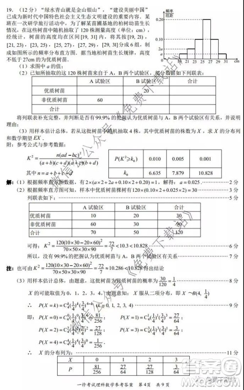 巴中市普通高中2017级一诊考试理科数学试题及答案