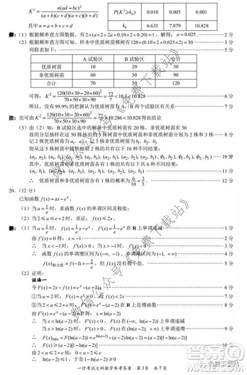 巴中市普通高中2017级一诊考试文科数学试题及答案