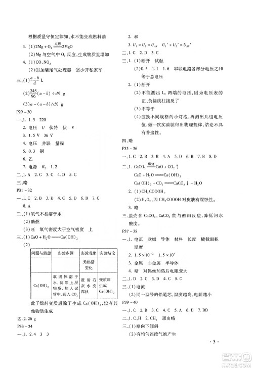 北京教育出版社2020寒假乐园理科九年级合订本河南专用答案