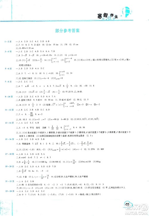 中原农民出版社2020年豫新锐图书假期园地寒假作业八年级数学北师大版答案