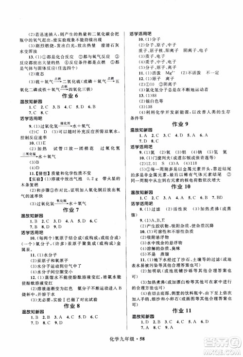 赢在起跑线2020年中学生快乐寒假化学9年级RJ人教版参考答案 赢在起跑线2020年中学生快乐寒假化学9年级RJ人教版参考答案