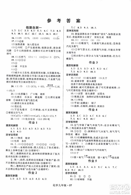 赢在起跑线2020年中学生快乐寒假化学9年级RJ人教版参考答案 赢在起跑线2020年中学生快乐寒假化学9年级RJ人教版参考答案