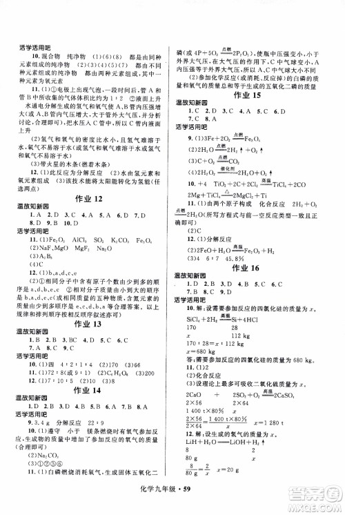 赢在起跑线2020年中学生快乐寒假化学9年级RJ人教版参考答案 赢在起跑线2020年中学生快乐寒假化学9年级RJ人教版参考答案