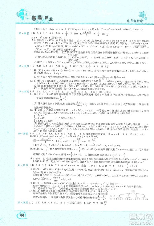 中原农民出版社2020年豫新锐图书假期园地寒假作业九年级数学答案 中原农民出版社2020年豫新锐图书假期园地寒假作业九年级数学答案