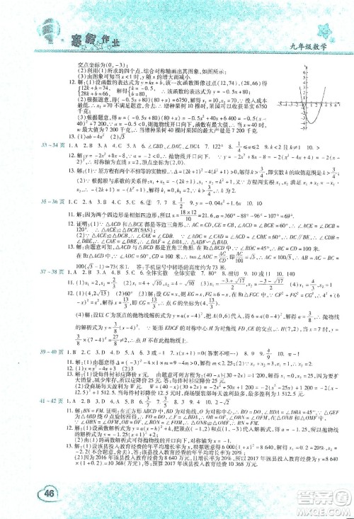 中原农民出版社2020年豫新锐图书假期园地寒假作业九年级数学答案