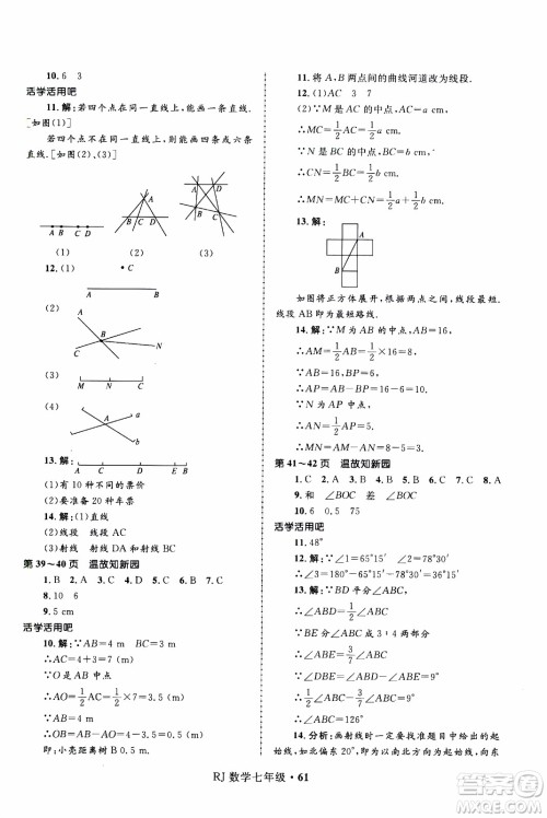 赢在起跑线2020年中学生快乐寒假数学7年级RJ人教版参考答案