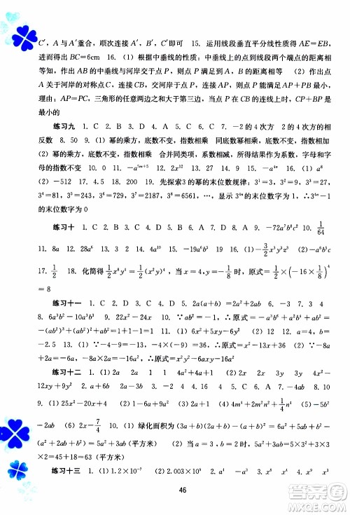 广西教育出版社2020年寒假作业新课程八年级数学参考答案