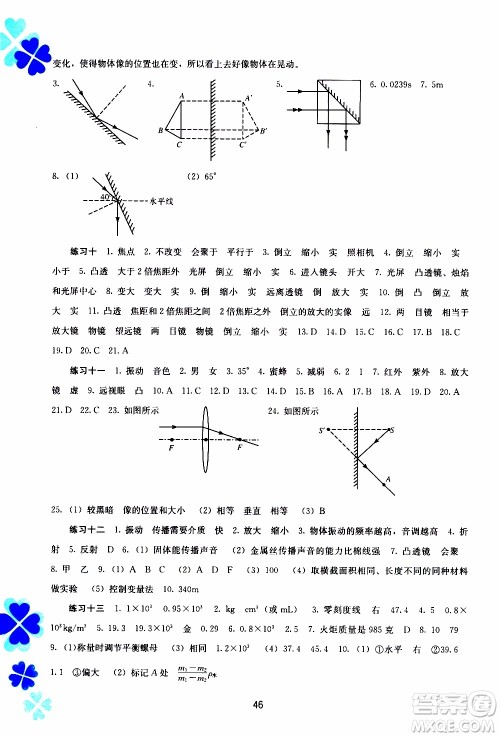  广西教育出版社2020年寒假作业新课程八年级物理参考答案