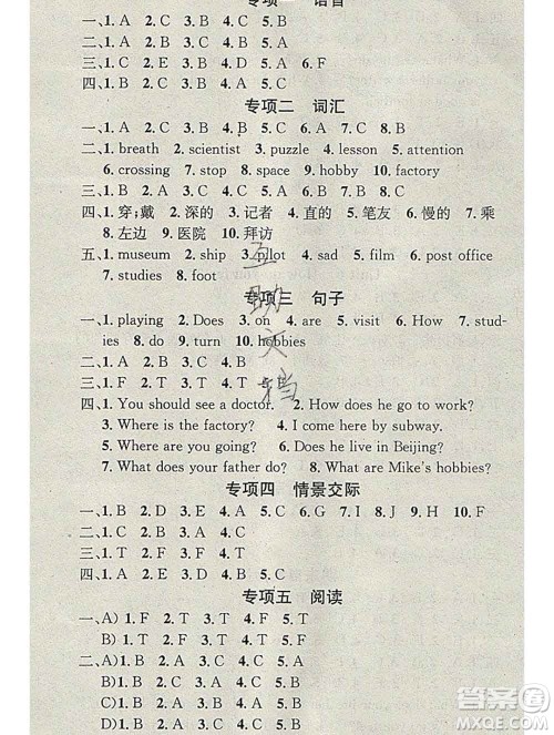 光明日报出版社2020年学习总动员寒假总复习六年级英语人教版答案