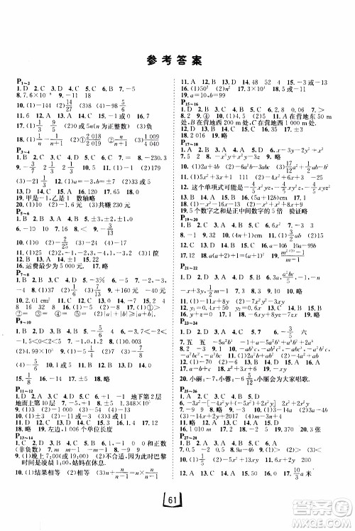 桂壮红皮书2020年寒假天地数学七年级人教版参考答案