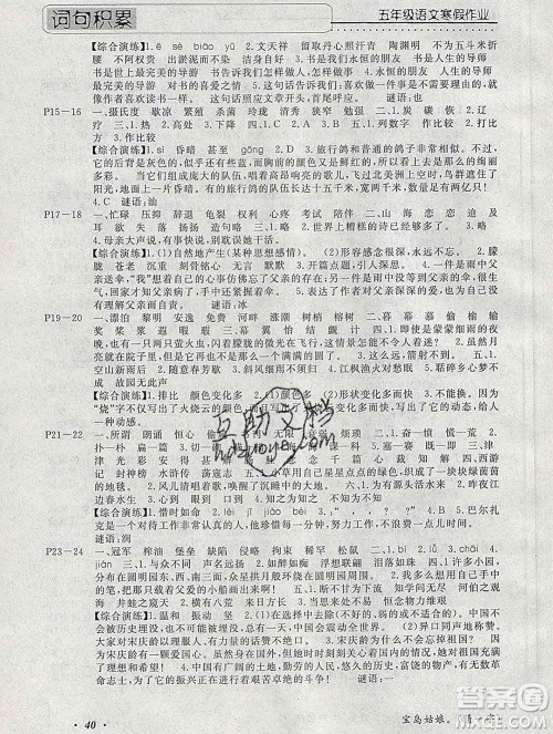 2020年一路夺冠HappyHoliday快乐假期五年级语文人教版答案 2020年一路夺冠HappyHoliday快乐假期五年级语文人教版答案